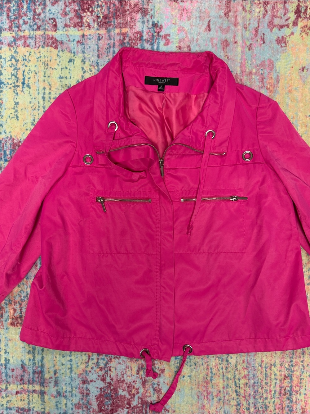 Nine West Bright Pink Utility Jacket with Zipper Pockets